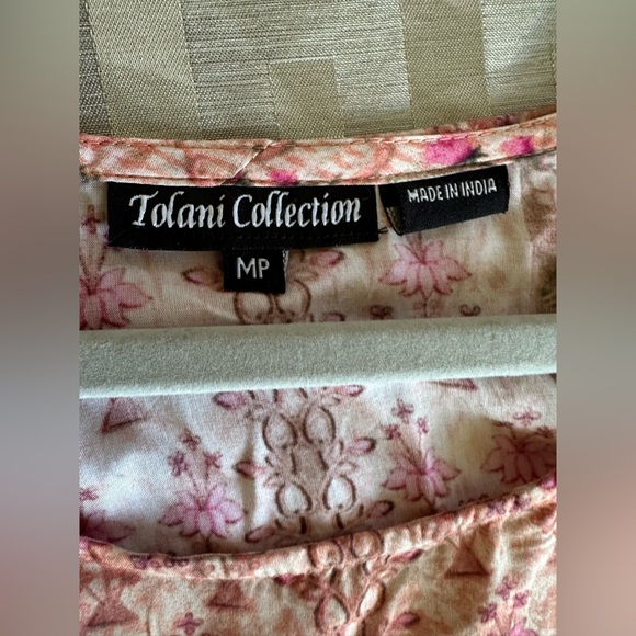 Tolani Collection Petite Printed Woven Caftan Tunic Pink Floral Bird size MP - Picture 8 of 11